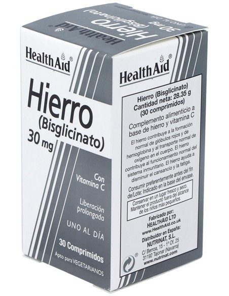 Hierro Bisglycinate Iron+Vit.C 30Comp Health Aid de Health Aid