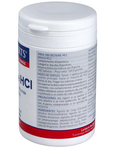 Betaína HCl 324 mg y Pepsina 5 mg 180 Tabs. de Lamberts