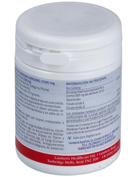 Ginseng Siberiano 1500 mg 60 Tabs. de Lamberts