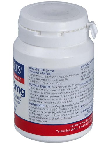 P5P 20 mg (Piridoxal-5-Fosfato) 60 Tabs. de Lamberts