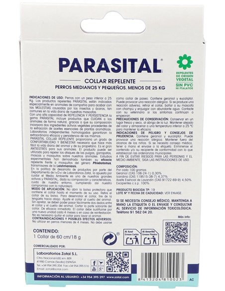 Parasital Collar Antiparasitario Perros Peq/Med de Zotal Vet