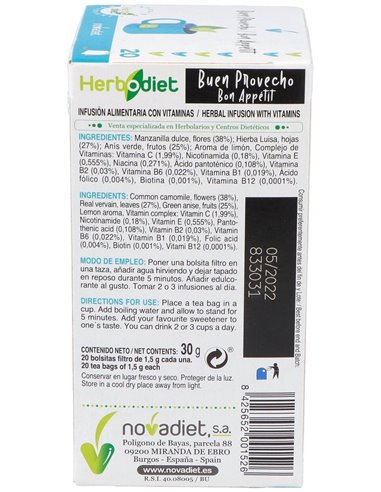 Herbodiet Buen Provecho Envase de 20 bolsitas filtro de 1,5 g. de Novadiet