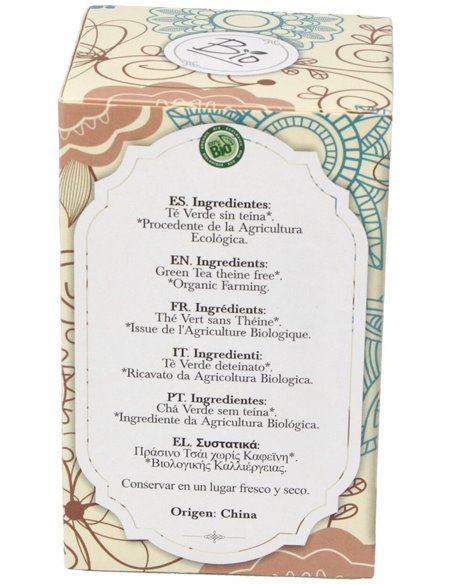 Te Verde Sin Teina Infusion 20Bolsitas. Bio de Artemis Bio
