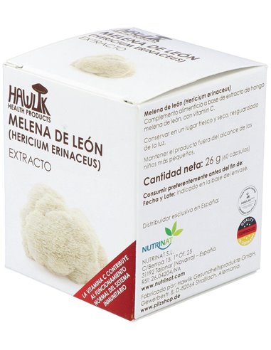Melena De León (Hericium Erinaceus). Extracto Puro. Bio 60 Vcáps de Hawlik