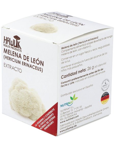 Melena De León (Hericium Erinaceus). Extracto Puro. Bio 60 Vcáps de Hawlik