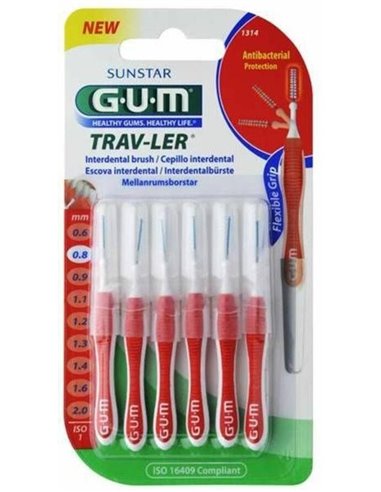 Cepillo Interdental Trav-Ler 1314 0,8Mm 6Un Rojo de Gum
