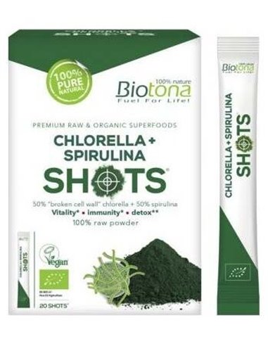 Chlorella+Espirulina Raw 20Shots. Bio Sg Vegan de Biotona