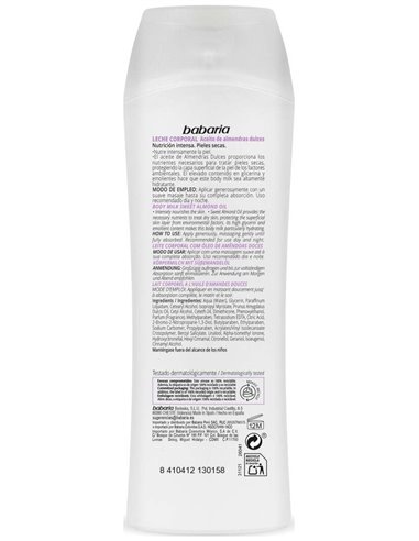 Babaria Body Milk Nutricion Intensa Almendras 400 Ml de Babaria