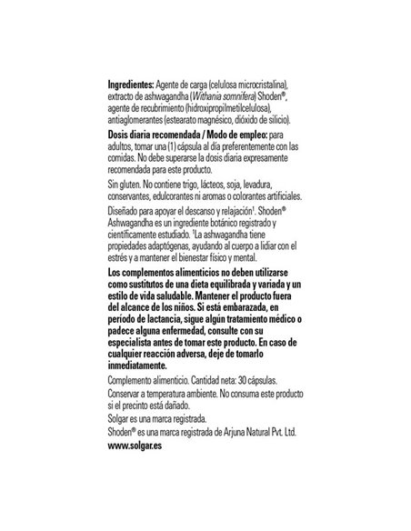 Shoden Ashwagandha 30Cap. de Solgar