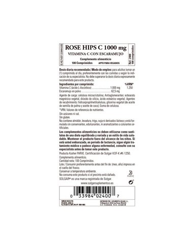 Vitamina C 1000Mg Rose Hips 100Comp. de Solgar