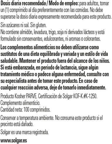 Acido Folico  400Mcg. (Folacin) 100Comp de Solgar