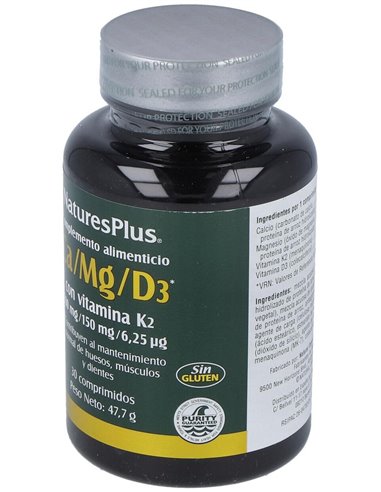 Calcio Magnesio D3 Con Vitamina K2 30 Comp de Natures Plus