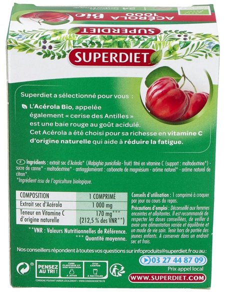 Acerola Bio 1000 24Comp.Masticables de Superdiet