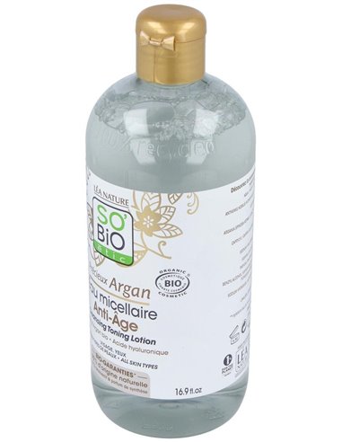 Agua Micelar Antiedad Hialuronico-Argan 500Ml. Bio de So´Bio Etic