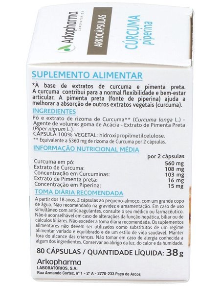 Curcuma 80Arkocapsulas. Bio de Arkopharma