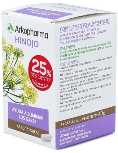 Hinojo 84Arkocapsulas. Bio de Arkopharma