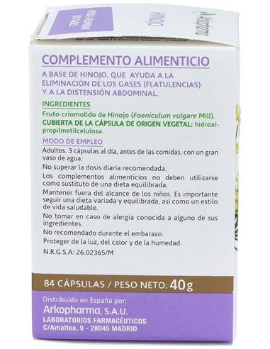 Hinojo 84Arkocapsulas. Bio de Arkopharma