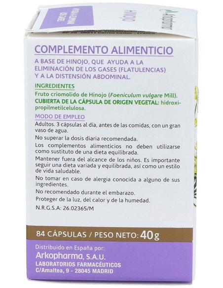 Hinojo 84Arkocapsulas. Bio de Arkopharma