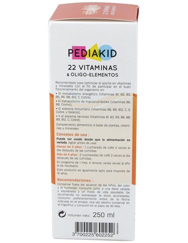 Pediakid 22 Vitaminas-Oligoelementos Jarabe 250Ml. de Ineldea