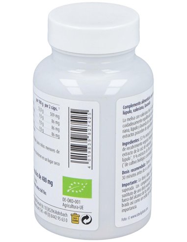 Melisa Valeriana con lupulo y lavanda cápsulas 480mg, bote 60ud de Raab Vitalfood