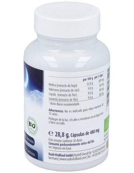 Melisa Valeriana con lupulo y lavanda cápsulas 480mg, bote 60ud de Raab Vitalfood