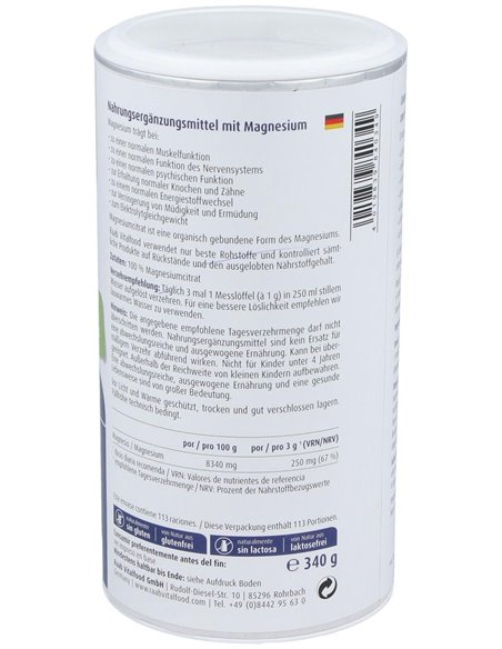 Magnesio Citrato polvo, bote 340g de Raab Vitalfood