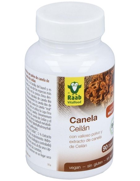 Canela Ceilán extracto, cápsulas 450mg, bote 90ud de Raab Vitalfood