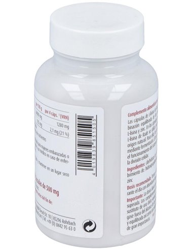 L-Lisina con zinc cápsulas 480mg, bote 100 und. de Raab Vitalfood