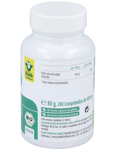 Chlorella bio 400mg, 200 comprimidos de Raab Vitalfood