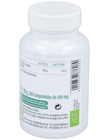 Chlorella bio 400mg, 200 comprimidos de Raab Vitalfood