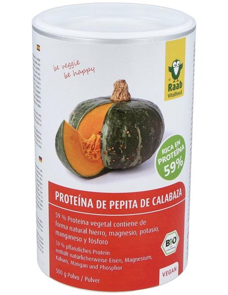 Proteína Pipa de calabaza polvo bio, bote 500g de Raab Vitalfood