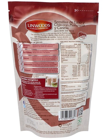 Semillas De Lino Chia, Manza, Canela Molidas 200G de Linwoods