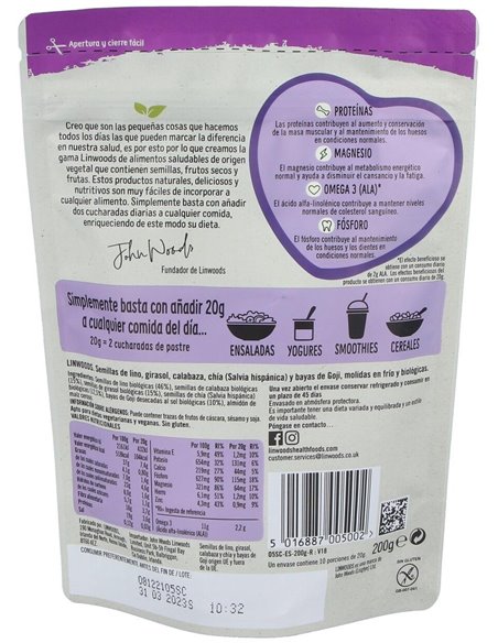 Semillas Lino Calabaza Girasol Chia Goji 200G de Linwoods