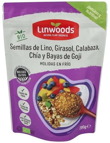 Semillas de Lino, Girasol, Calabaza, Chía y Bayas de Goji Molidas Bio 200 g de Linwoods