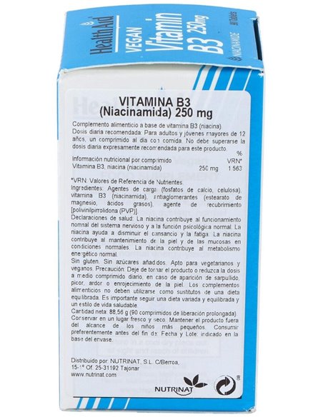 Vit B3 Niacinamida 90Comp. Health Aid de Health Aid