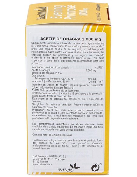 Aceite De Onagra 1.000Mg. 60Cap. Health Aid de Health Aid