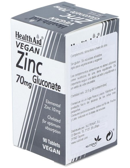 Gluconato De Zinc 90Comp.  Health Aid de Health Aid
