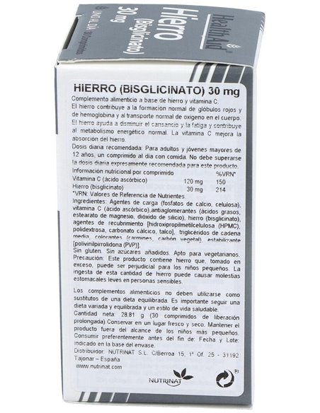 Hierro Bisglycinate Iron+Vit.C 30Comp Health Aid de Health Aid