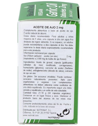 Aceite De Ajo (Garlic Oil) 2Mg. 60Cap. Health Aid de Health Aid