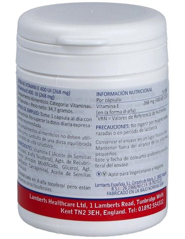 Vitamina E Natural 400 UI de Lamberts
