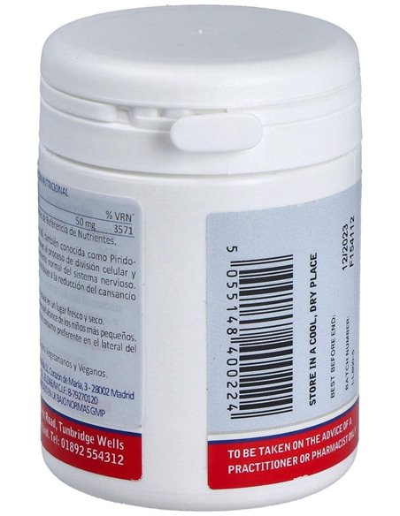 Vitamina B6 50 mg (Piridoxina) 100 Tabs. de Lamberts