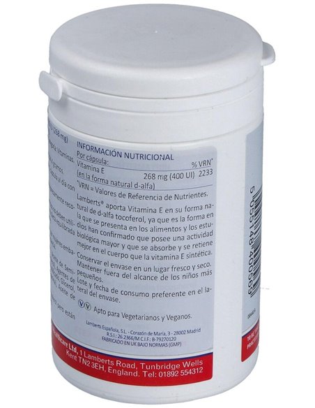 Vitamina E Natural 400 UI 180 Caps. de Lamberts