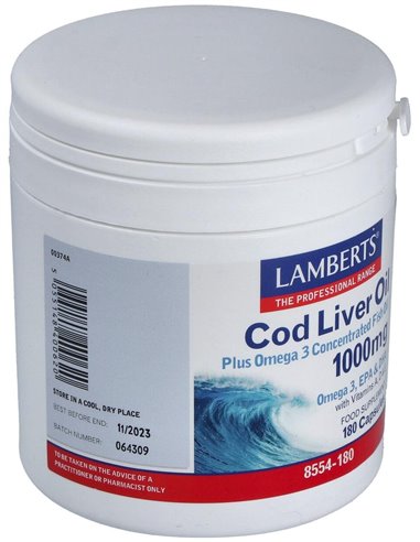 Aceite de Hígado de Bacalao con Vit A, D y E 180 Caps. de Lamberts