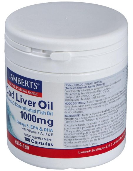 Aceite de Hígado de Bacalao con Vit A, D y E 180 Caps. de Lamberts