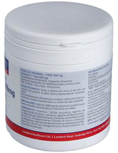 Vitamina C 500 mg + Bioflavonoides Time Release 250 Tabs. de Lamberts