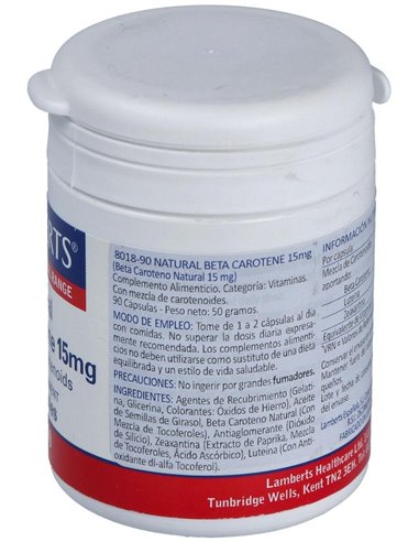 Beta caroteno Natural 15 mg 90 Caps. de Lamberts