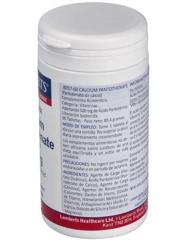Pantotenato de Calcio 500 mg Lib. Sostenida de Lamberts