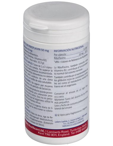 Riboflavina 50 mg (Vitamina B2) de Lamberts