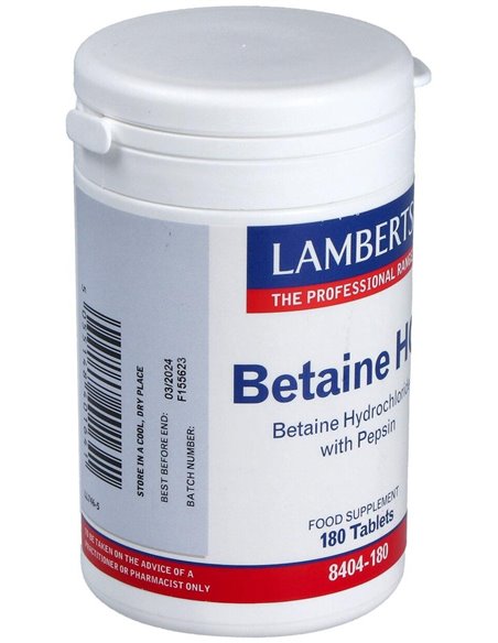 Betaína HCl 324 mg y Pepsina 5 mg de Lamberts