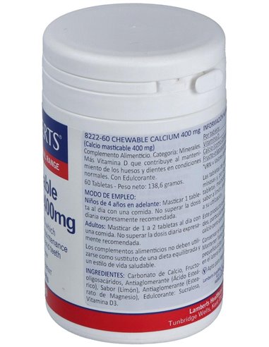 Calcio Masticable 400 mg (Con Vitamina D3 y FOS) 60 Tabs. de Lamberts
